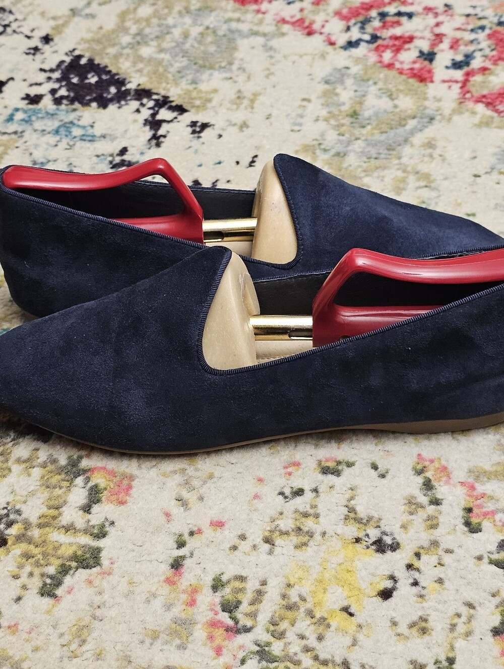 BIRDIES Heron Flat Navy Suede Womens Size 10 Loafers Smoking Shoes - Picture 3 of 12